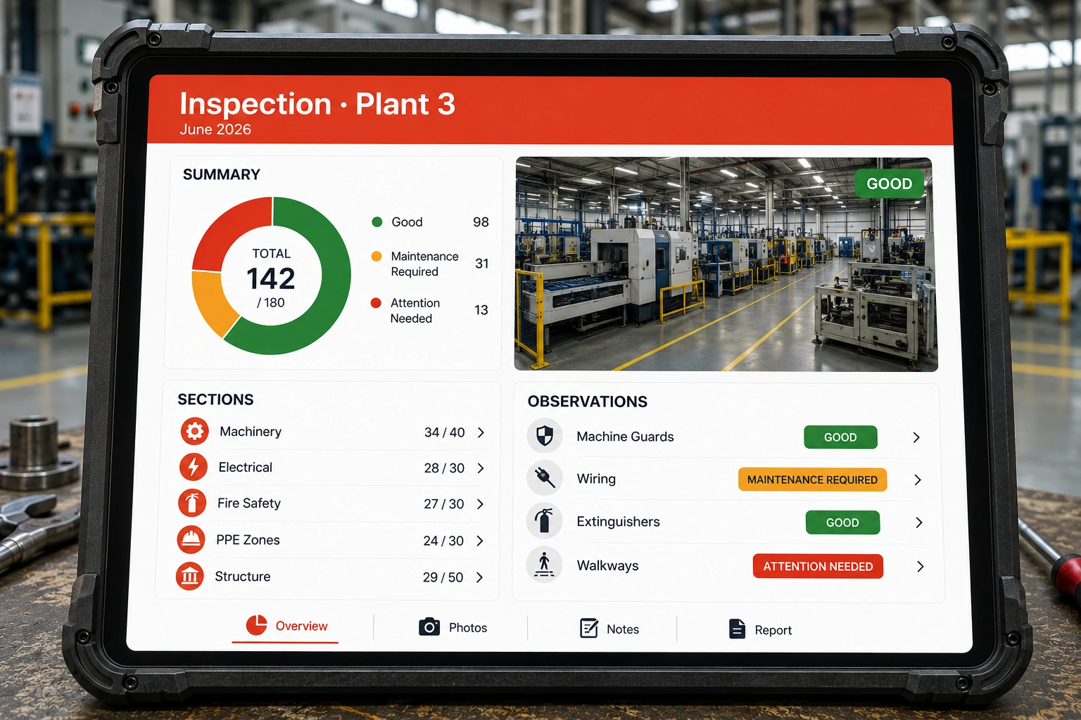 Factory being inspected with Home Inspecto