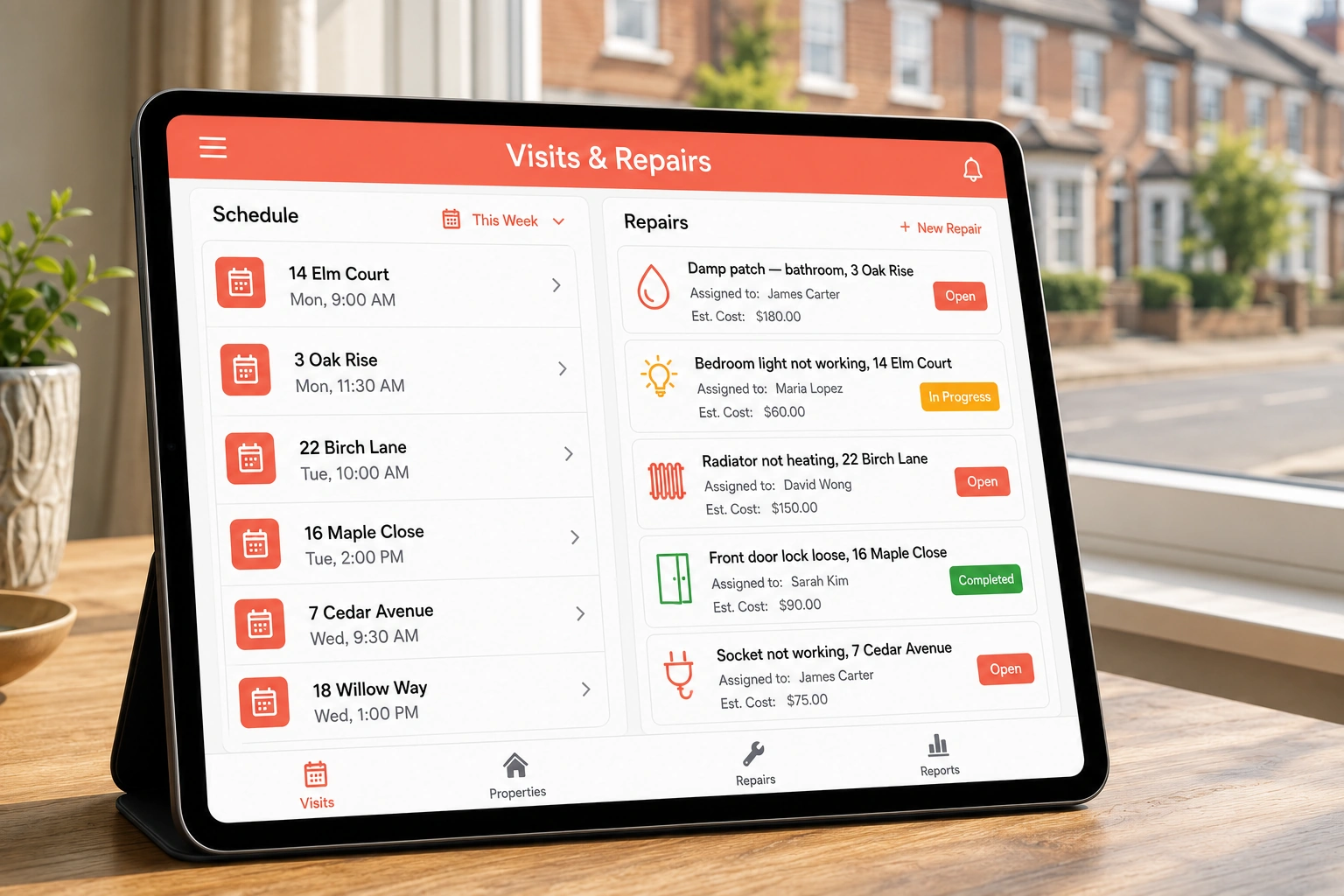 Scheduling housing visits and tracking remedial repairs
