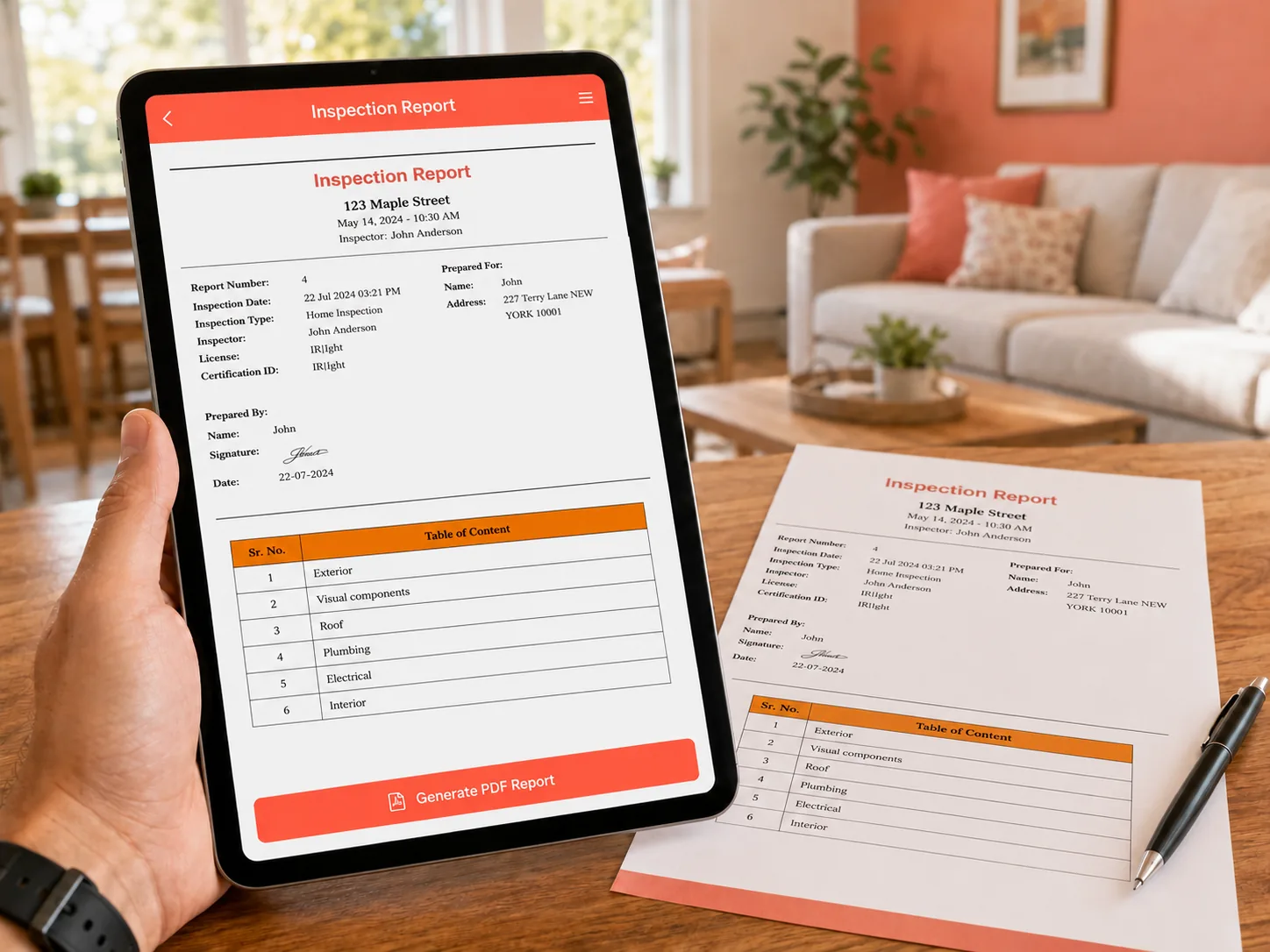 Home inspection reports — field to PDF