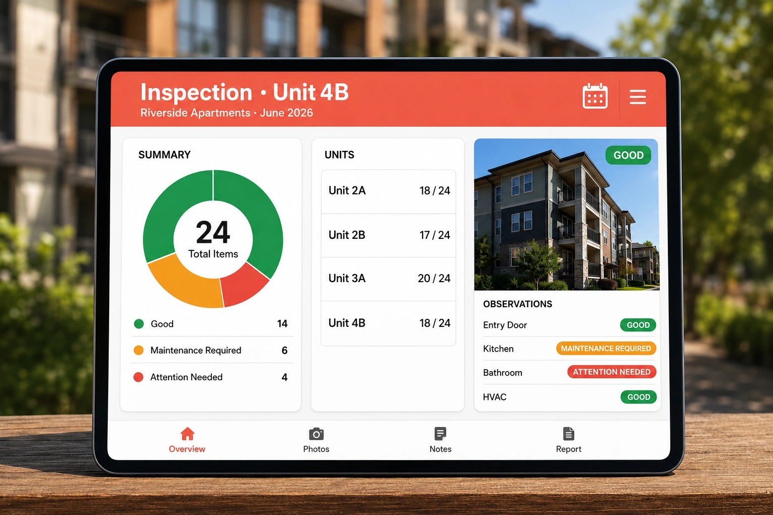 Multi-family apartment property being inspected with Home Inspecto