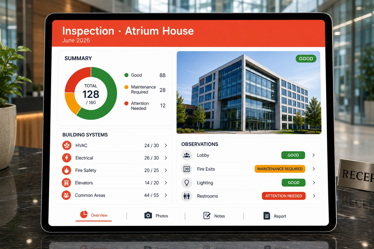 Office building being inspected with Home Inspecto