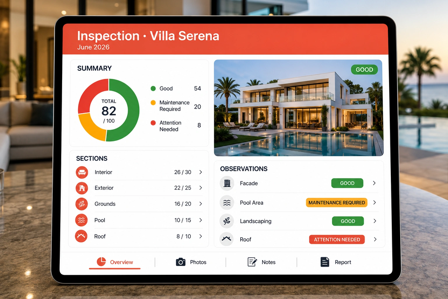Villa being inspected with Home Inspecto