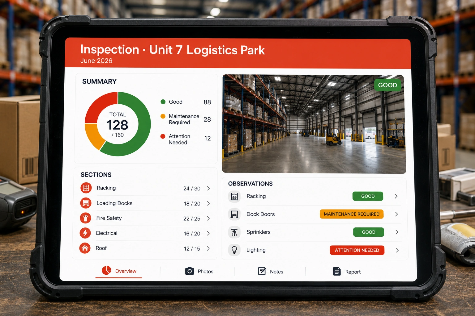 Warehouse being inspected with Home Inspecto